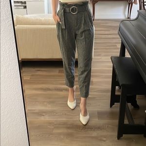 Express paper bag style, textured trousers